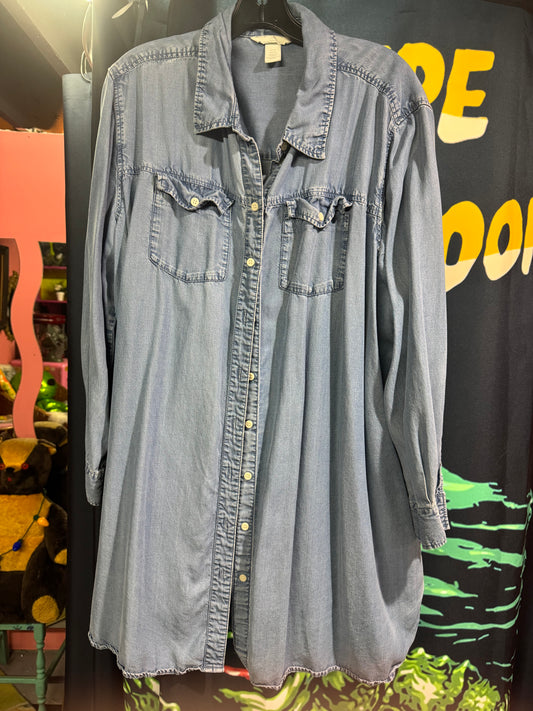 Long sleeved/long denim shirt dress/top